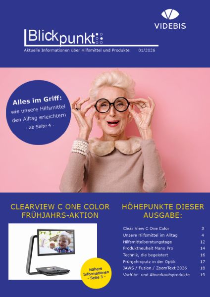 Cover des Magazins - am Cover ist eine flotte, ältere Dame mit schwarzer Brille freudig vor einem pinken Hintergrund zu sehen